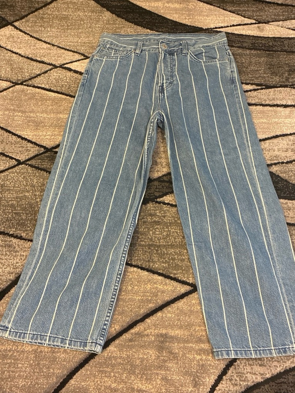Striped Ankle Crop Jeans - Light Blue
